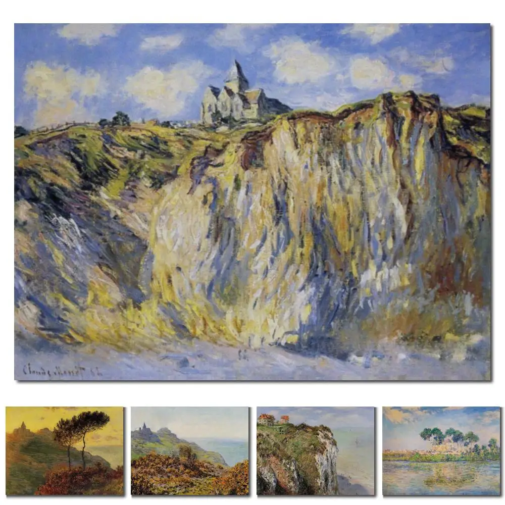 

Маленькая картина маслом Клод Моне Церковь Вернон Холст ручной работы Пейзаж для спальни Яркие пространства Настенный декор