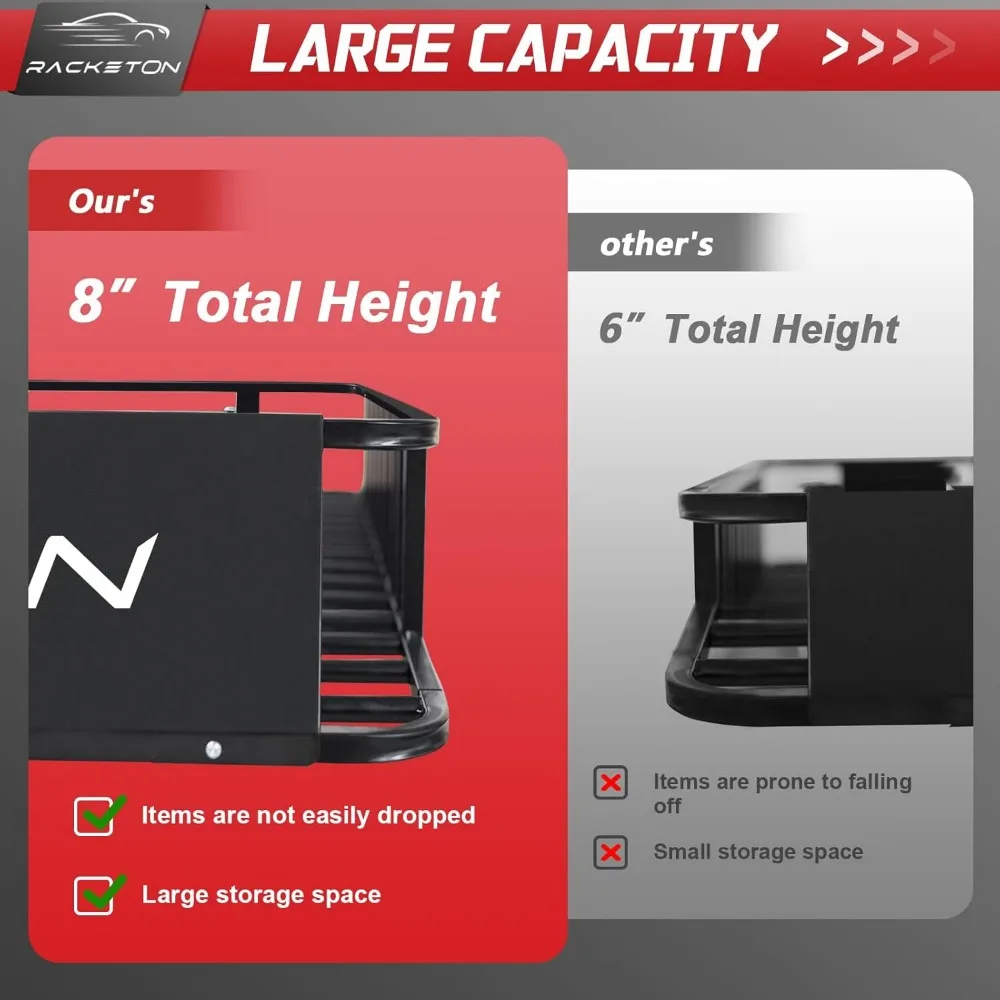 سلة شحن سقف SUV شديدة التحمل مقاس 64 × 39 × 8 بوصة، رف أمتعة فولاذي مضاد للصدأ للشاحنات #3
