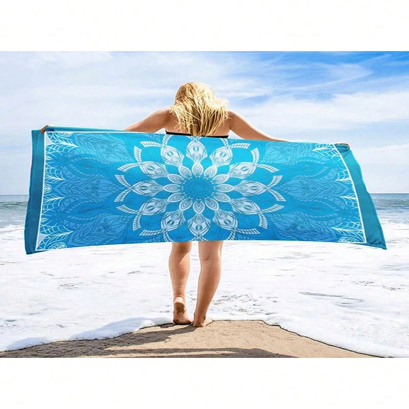 Blue Mandala Beach Towel for Summer Patterned Sunscreen And Windproof Suitable For Swimming Pool Camping Travel Blanket