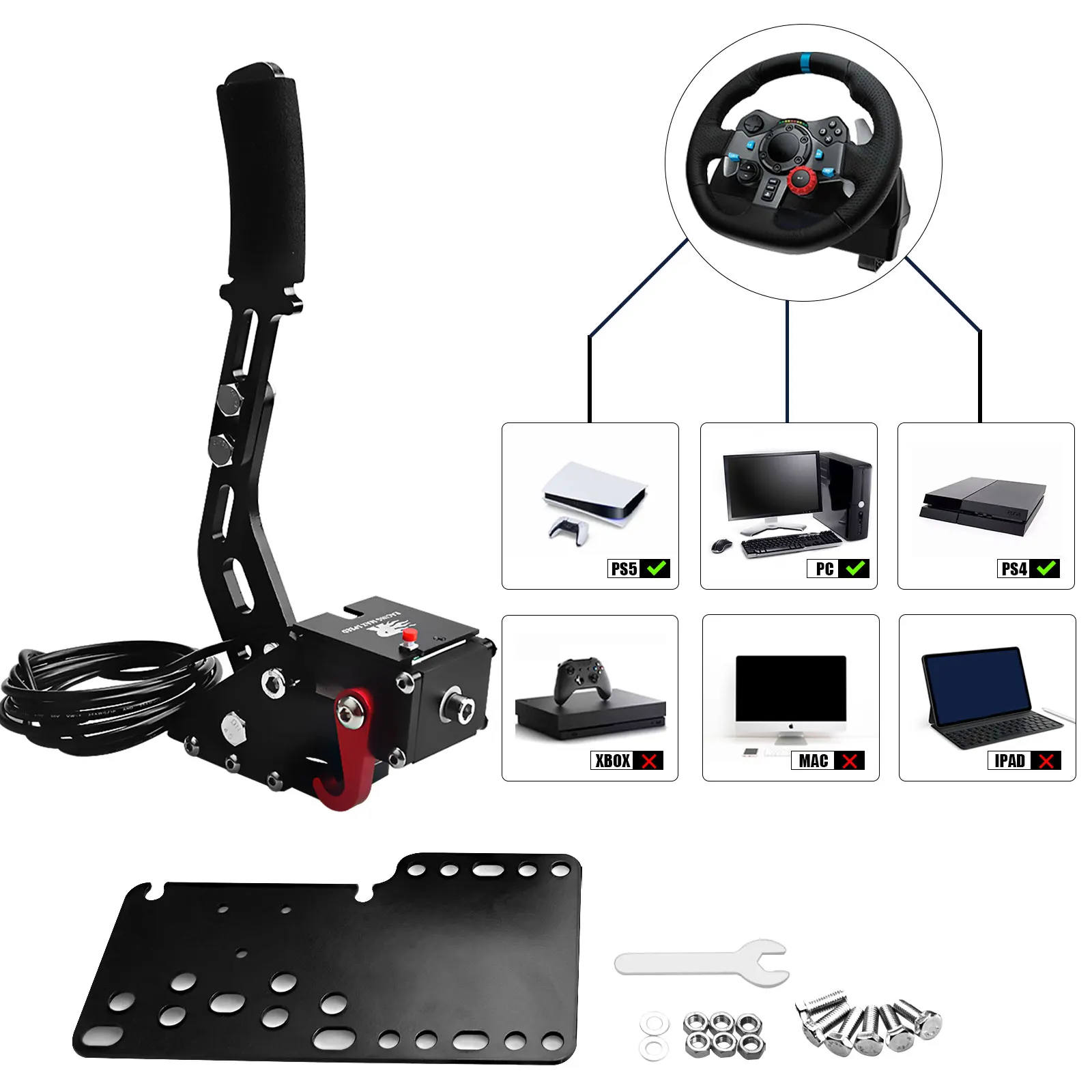 Freio de mão USB para SIM Auto Racing Games, Logitech G29, Aço e Alumínio, RALLY Ajustável para PC Windows, XBOX, PS4, PS5, PC