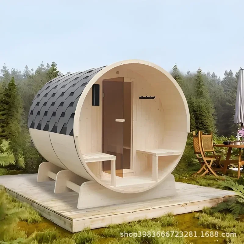 Outdoor steam room, drum sauna room, courtyard, volcanic stone family villa sauna stove, wet and dry steaming