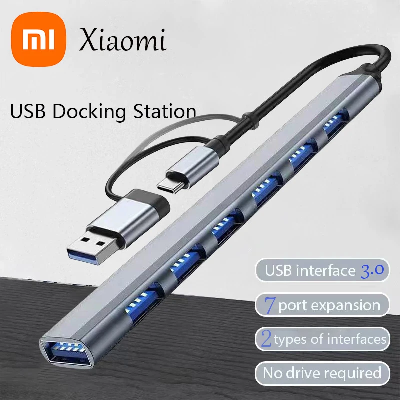 Xiaomi 7 Ports USB 3.0 TypeC HUB Expander High Speed OTG Adapter Docking Station For PC Macbook Laptop Hard Drive Mouse Keyboard