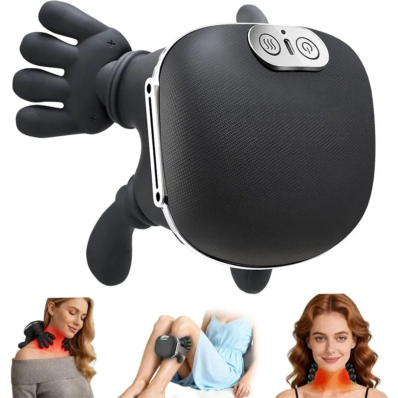 Black 4D Bionic Finger Neck Shoulder Massager Trapezius Neck Cervical Kneading Massage Shawl Brushless Motor Neck Masajeador