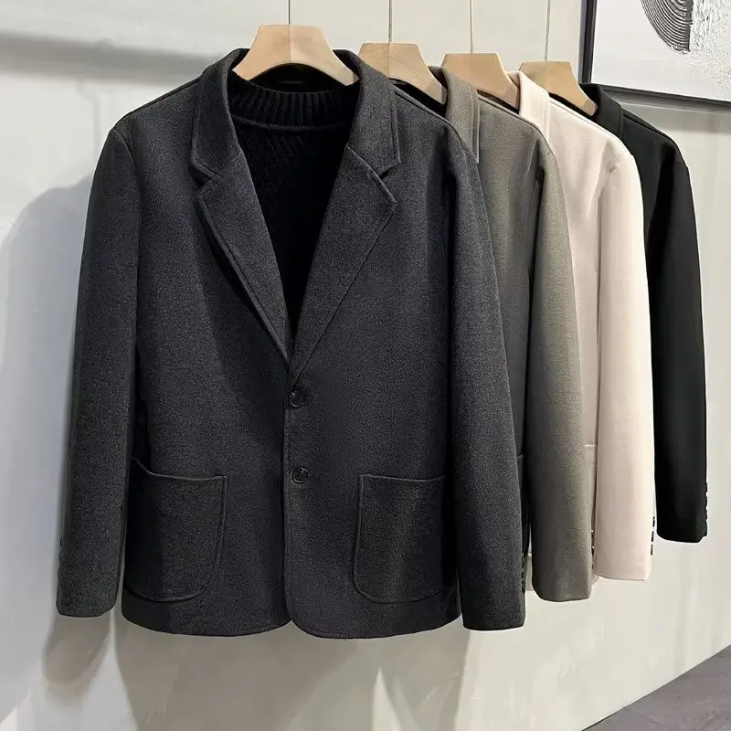 

Мужской шерстяной костюм Ele: повседневный однобортный пиджак свободного кроя, струящийся, для города, модный, из полиэфирного волокна, с длинными рукавами