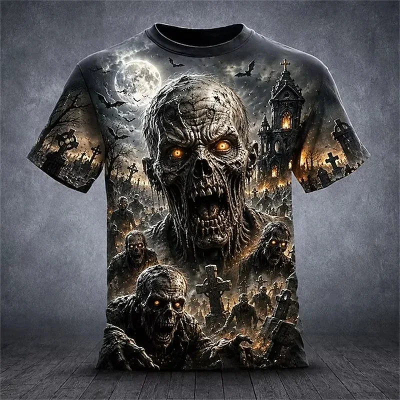 Men's Skull Bone T Shirt Short Sleeve T shirt 3D Print Crew Neck Shirt Gothic Street Dark Party All Seasons Clothing Apparel