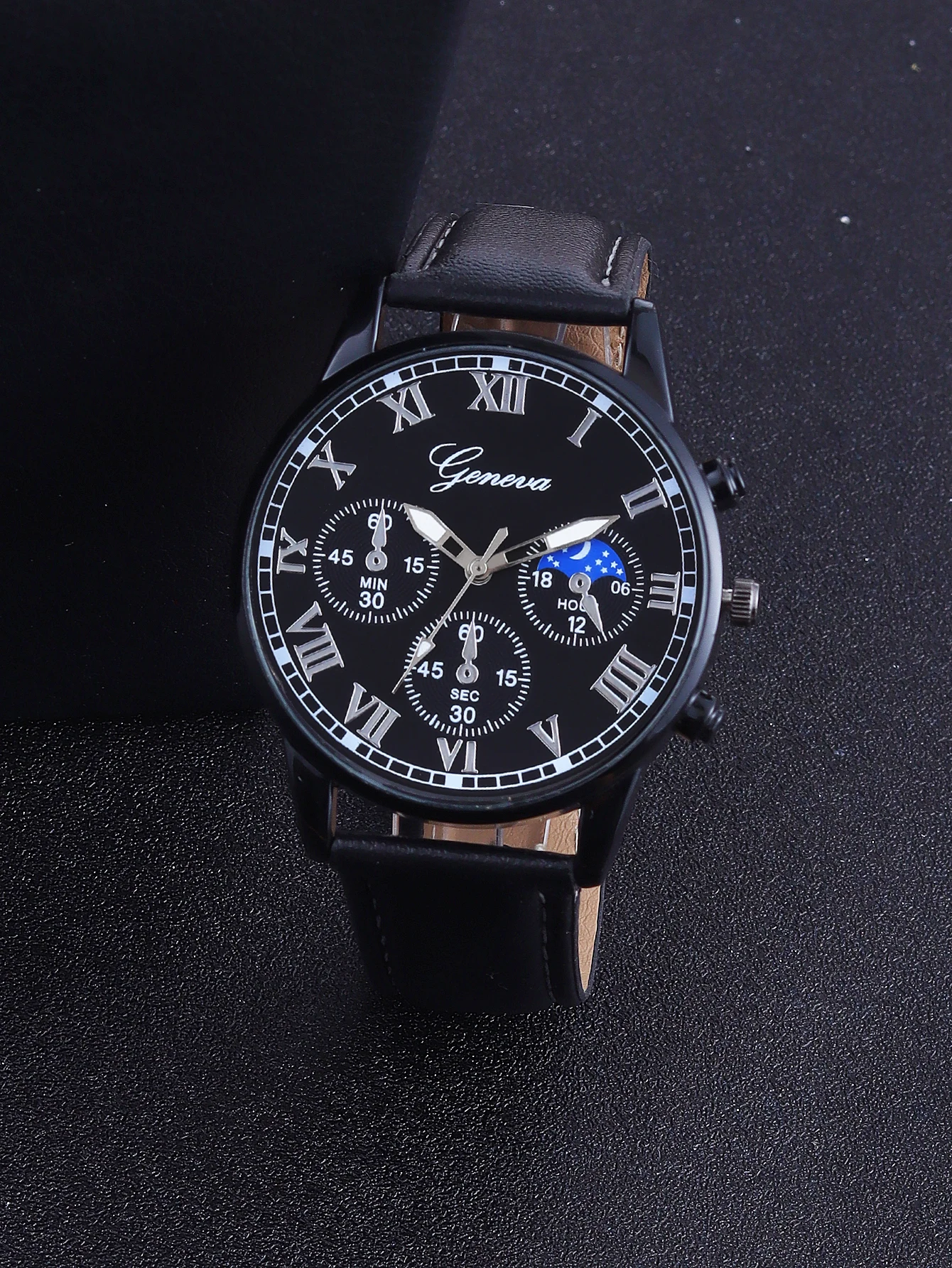 3pcs classic star pattern Roman leather men's quartz watch and leather bracelet necklace set travel everything