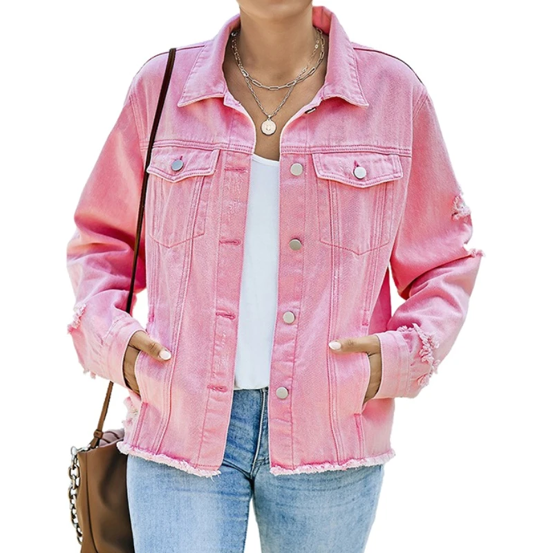 Denim Coats Women Short Coat Casual Turn Down Collar Mom Jeans Y2k Streetwear Jackets Work Splice Jacket 2025 Autumn Winter