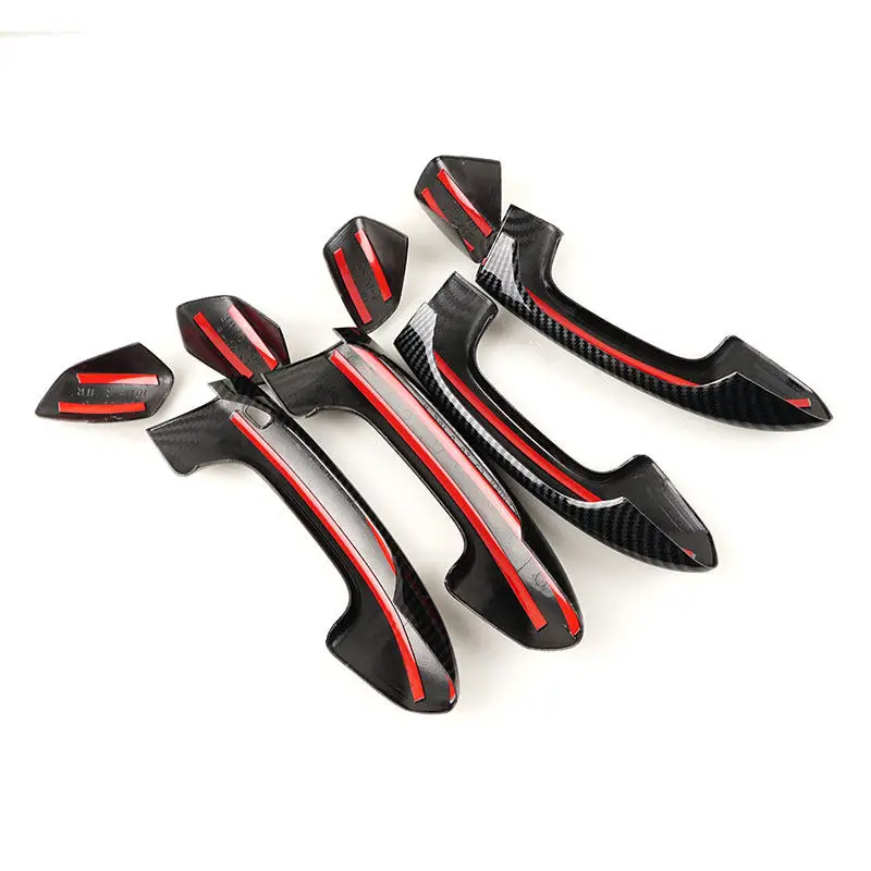 For Kia Stinger 2018 2019-2023 Carbon Fiber Texture/Glossy Black ABS Car Exterior Styling Door Handle Cover Trim Accessories