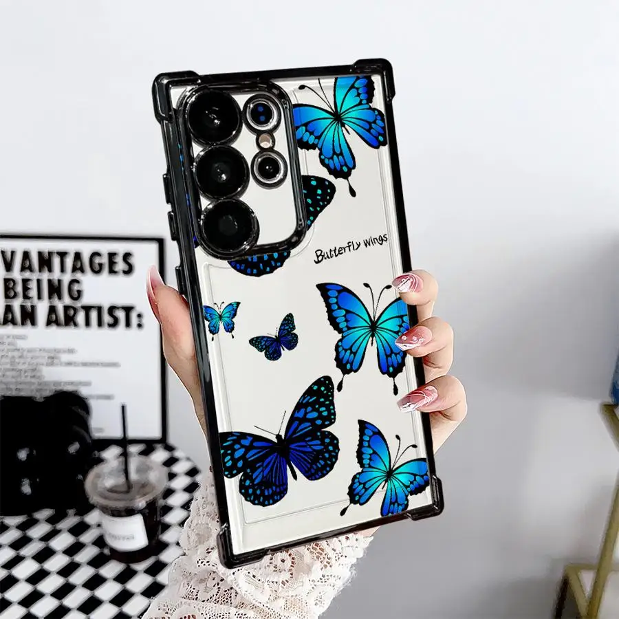 Case for Samsung Galaxy S25 S22 Ultra S25Edge S20 FE S23 S24 S21 Plus Phone Cover Blue Butterfly 