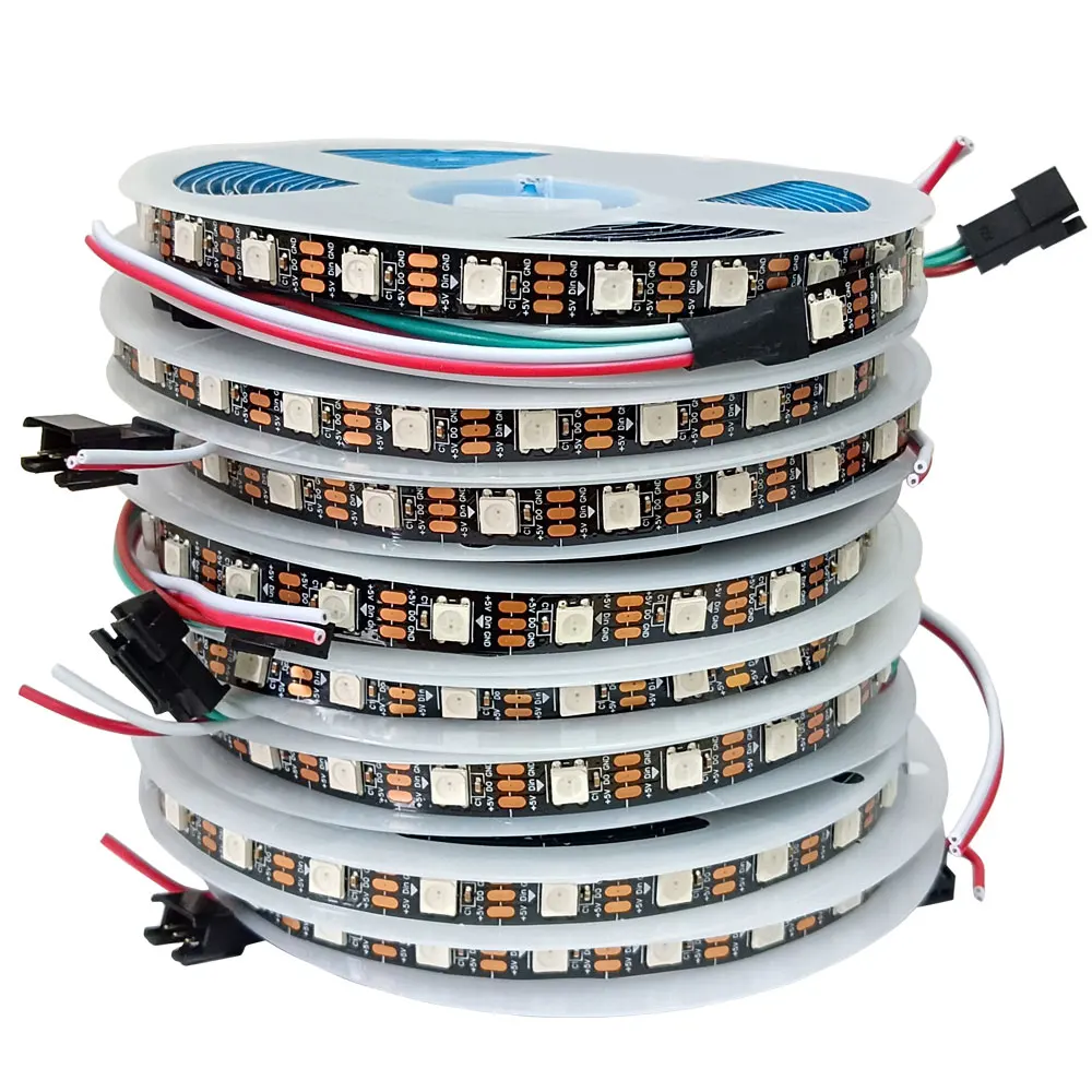 

5m WS2812B LED Strip Light SMD5050 RGBIC DC5V Individually Addressable Smart Pixels Lights Black White PCB 30/60 LEDs/M IP30