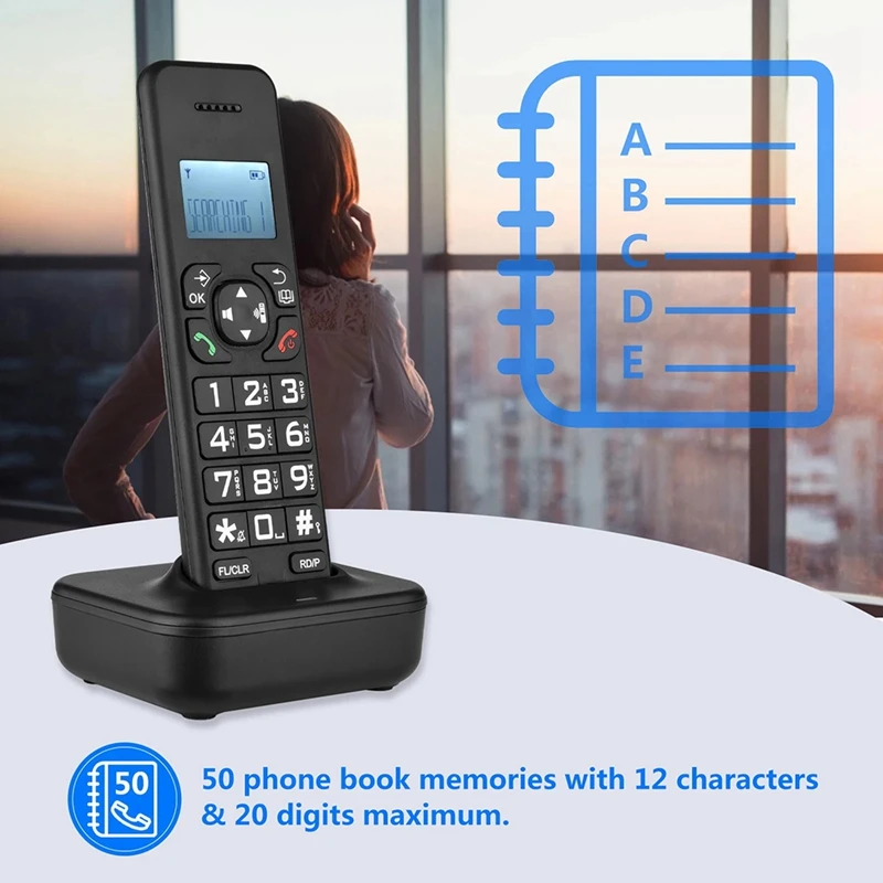 M16K-D1102B Cordless Phone With Answering Machine Caller ID/Call Waiting 1.6 Inch Backlight LCD 3 Line Screen EU Plug