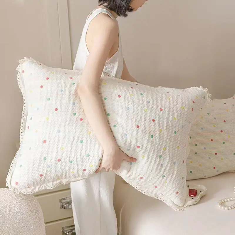 2pcs Korean Style Lace Pure Cotton Gauze Pillowcase 48x74cm Printed Adult Bedding Yarn-dyed Jacquard Pillow Cover Home Textiles