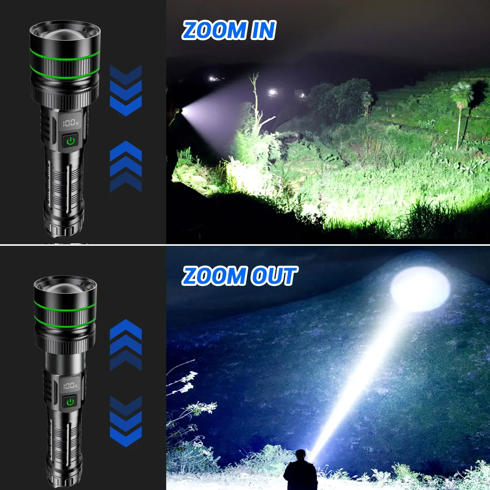 Super Bright LED Flashlight Rechargeable Waterproof Torch Zoom Lamp Flash Light for Emergency Camping Hiking