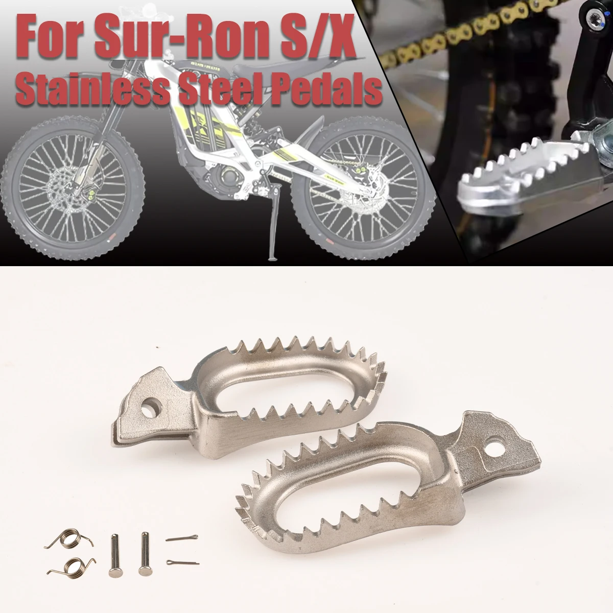 

Electric Motorcycle Parts NEW Pedal Stainless Steel Pedals For Sur-Ron Sur Ron Surron X S Light Bee Foot Pedal link Bracket
