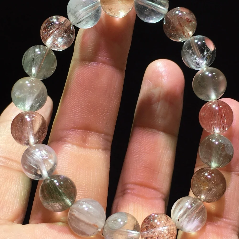 10.5mm Natural Colored Rabbit Hair Quartz Bead Bracelet Women Reiki Healing Strand Bangles Jewelry For Female Gift 1PCS