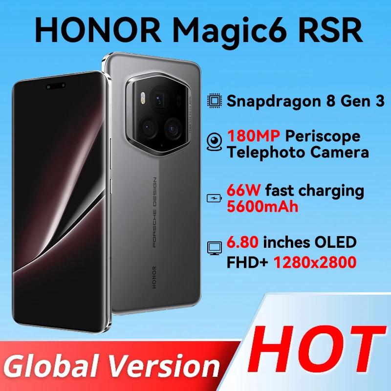 Global Version Honor Magic 6 RSR Porsche Design 24GB 1TB Phone 180MP Camera Snapdragon 8 Gen3 6.8'' OLED 5600 mAh 66W Wireless