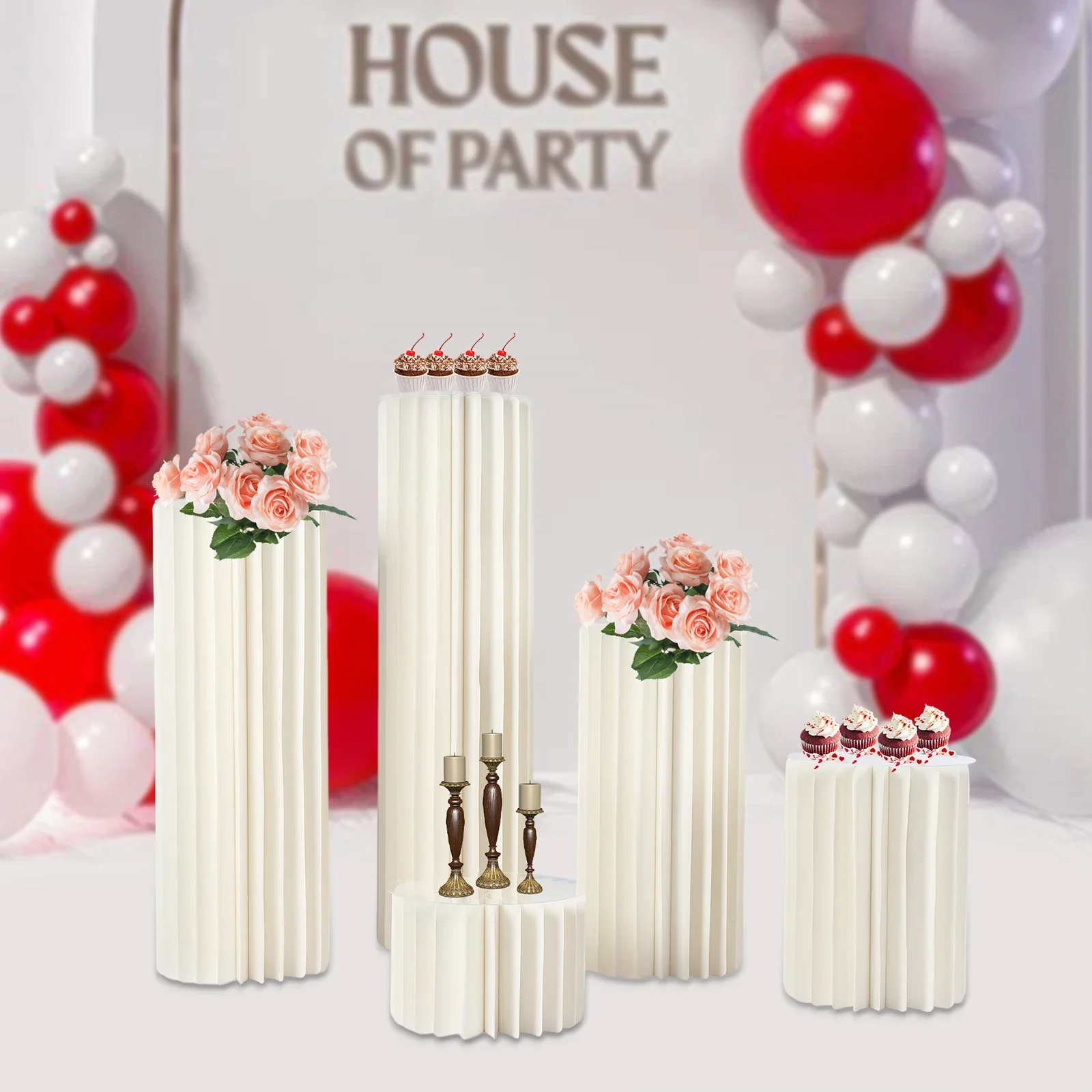 

5pcs Foldable Paper Columns Display Pedestals Stands Elegant Wedding Centerpieces Cardboard Decorations Products