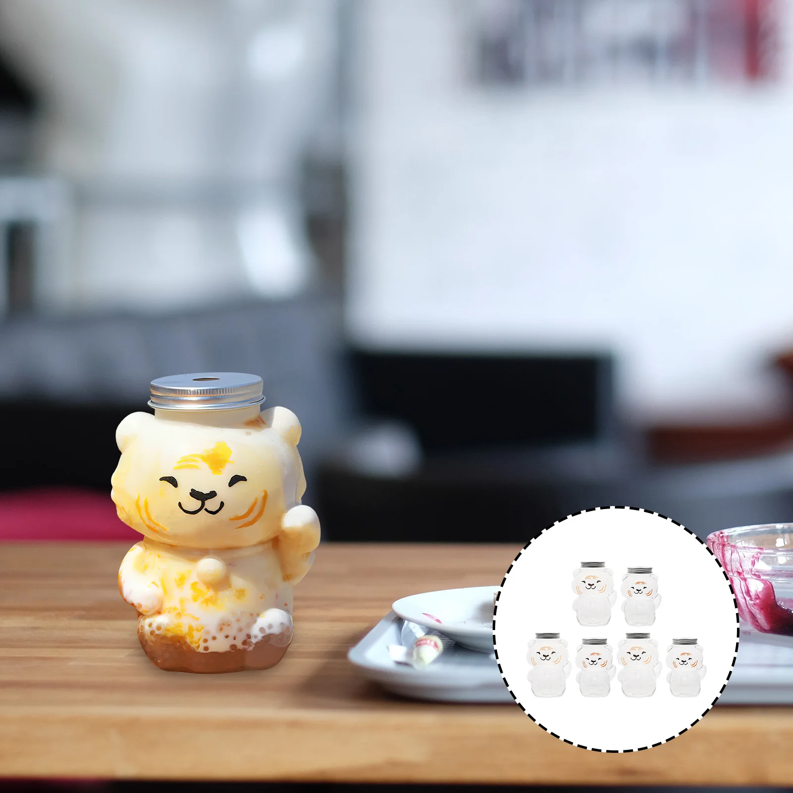 

6Pcs Cold Drink Bottles Creative Tiger Shape Portable Juice Bottles Transparent Leak Proof Sealing Milk Tea Beverage Containers