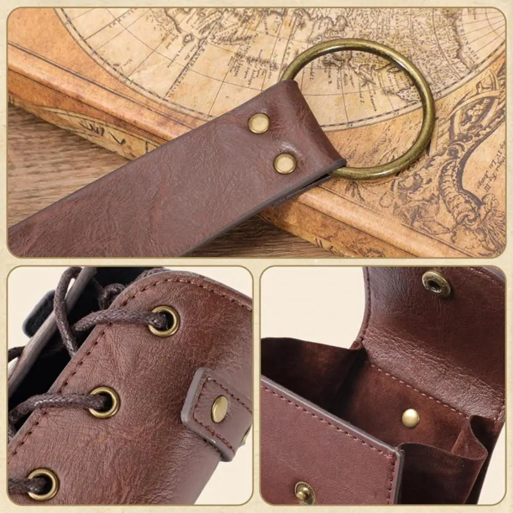 Vintage Belt Drawstring Bag Belt Bracer Set with Drawstring Bag Renaissance Viking Pirate Knight Costume Accessories for Men