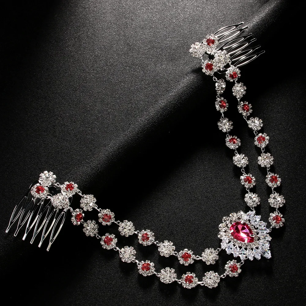 Stonefans Exotic Style Pink Crystal Head Chain Forehead Jewelry for Women Boho Bridal Rhinestone Forehead Chain Wedding Party