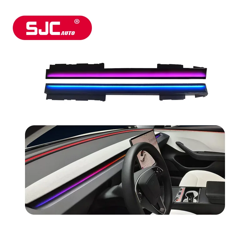 NewSJC APP Control 64 Color Dynamic Car Ambient Lighting for Tesla Model 3/Y 2024-2025 LED Rotating Speaker Car Interior Upgrade