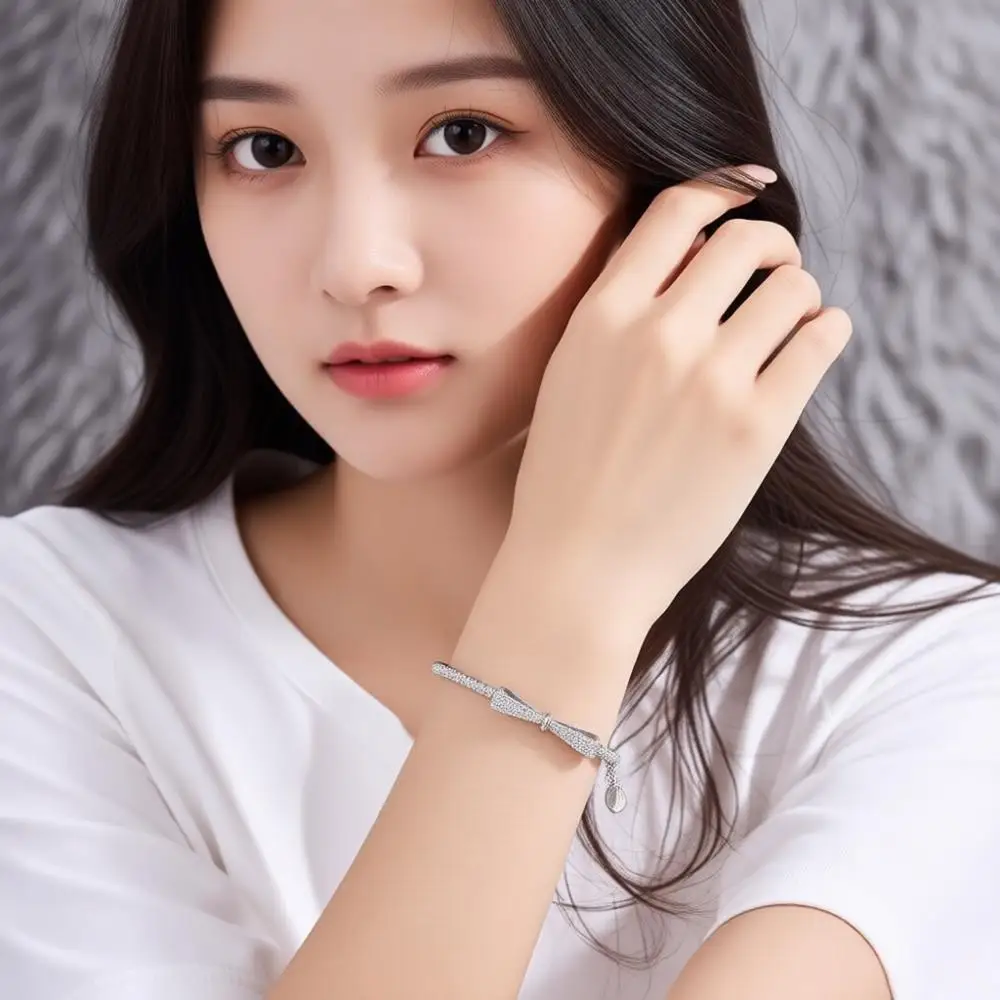 

Cute Sweet 925 Sterling Silver Bowknot Crystal Zircon Adjustable Bracelets For Women Girls Wedding Party Jewelry Gifts Accessory