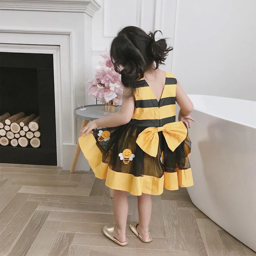 Baby Bee Dress Bumble Yellow Costume Toddler Wear Gown Kid Couture Black Babies Frock Bees Felted Infant Birthday New Clothing