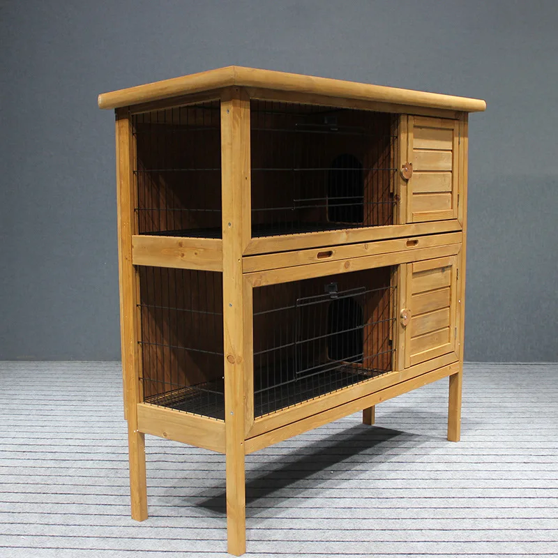 Outdoor Solid Wood Rabbit Cage Double-layer Rabbit Nest Pet Cage House Villa Anti-spray Urine Guinea Pig Hamster Universal