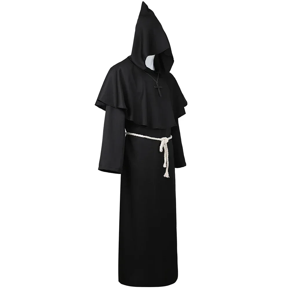 Monge frade medieval com capuz para homens, capa, renascimento, sacerdote, trajes de robe, dia das bruxas, vestido extravagante, boné