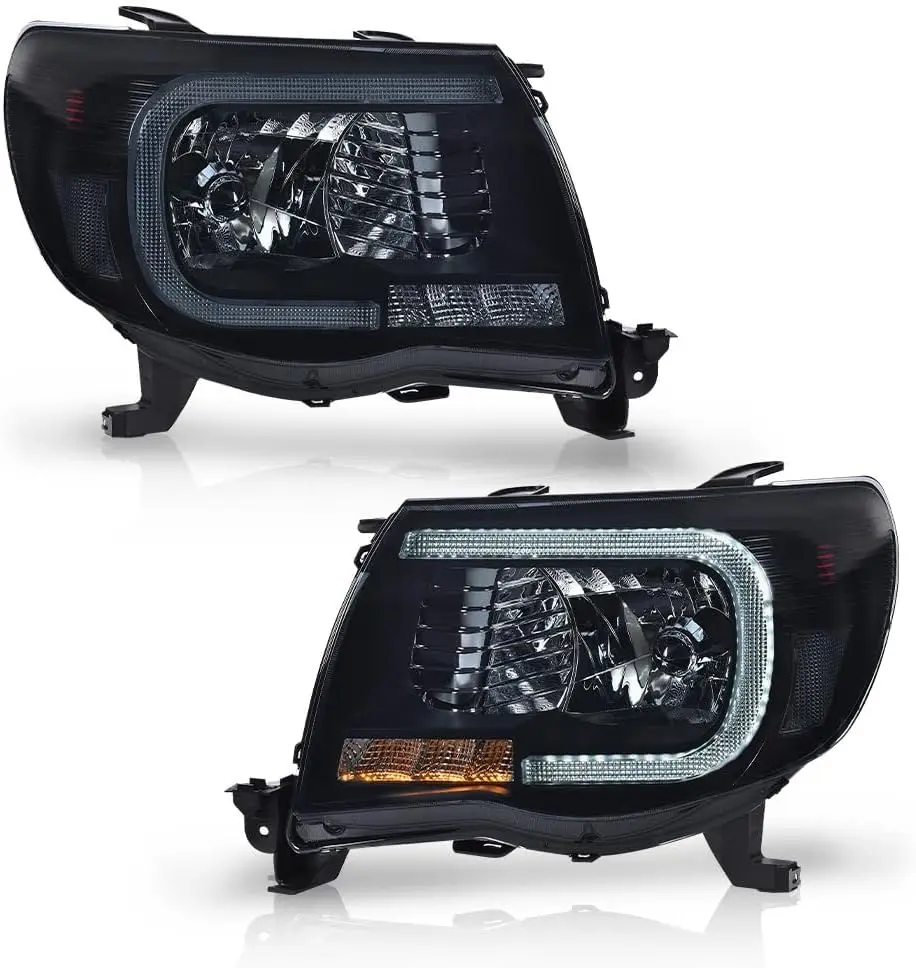

LED Tube Projector Headlights Headlamps W/O Bulbs Compatible with Toyota Tacoma 2005-2011 Smoke Lens Black Housing Clear Reflect