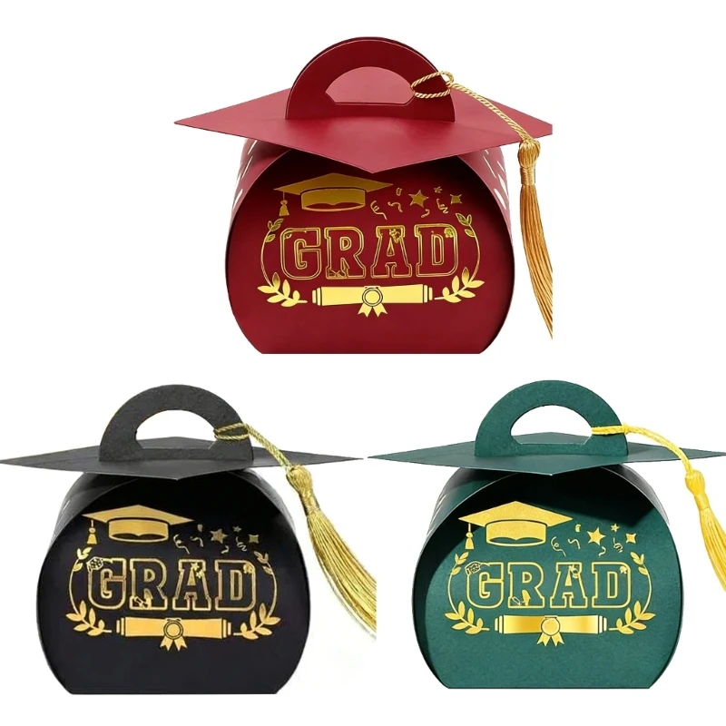 Elegant Graduation Cap Shaped Gift Box With Tassels Candy Display Container JOMD