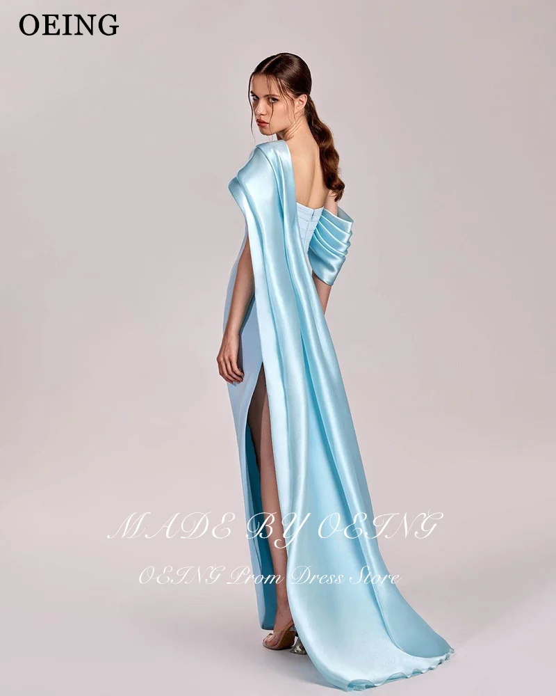 OEING Blue Mermaid Side Split Prom Dresses One Shoulder Pleats Party Gowns Floor-Length Contrast Color Party Dress Customized