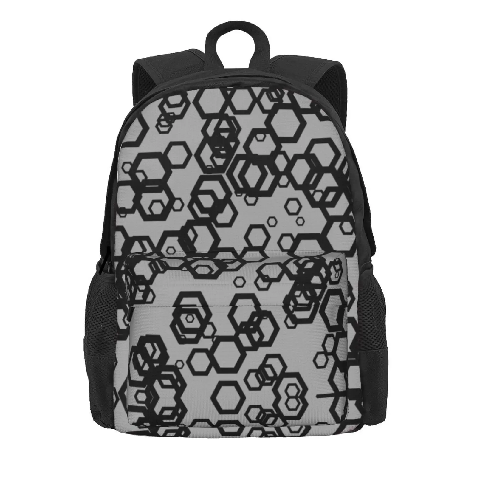 Hexagon Pattern (Black) Hot Sale Schoolbag Backpack Fashion Bags Pattern Hexagon Black Ludogorek