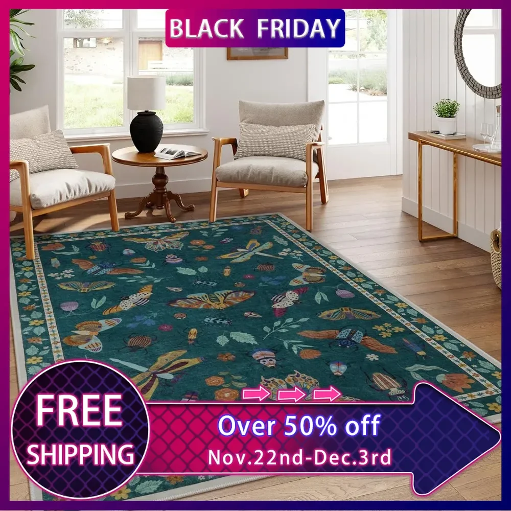 Insect Print Area Rugs 8x10,Non Slip Washable Rugs for Living Room Rug,Soft Modern Bedroom Rug Under Bed Ultra-Thin Large Carpet