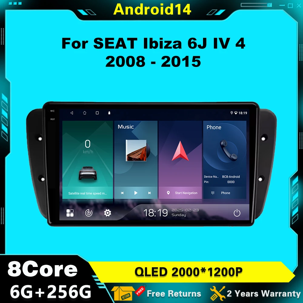 

9" For SEAT Ibiza 6J IV 4 2008 - 2015 Android 14 Car Radio Multimedia Player Navigation GPS Stereo Carplay DVD Screen Head Unit