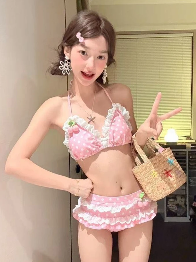 

2026 Trendy Fairy Sweet High Waist Slim Fit Split Bikini Set for Women Print Swimwear Chic Beach Vacation Summer Party Fashion