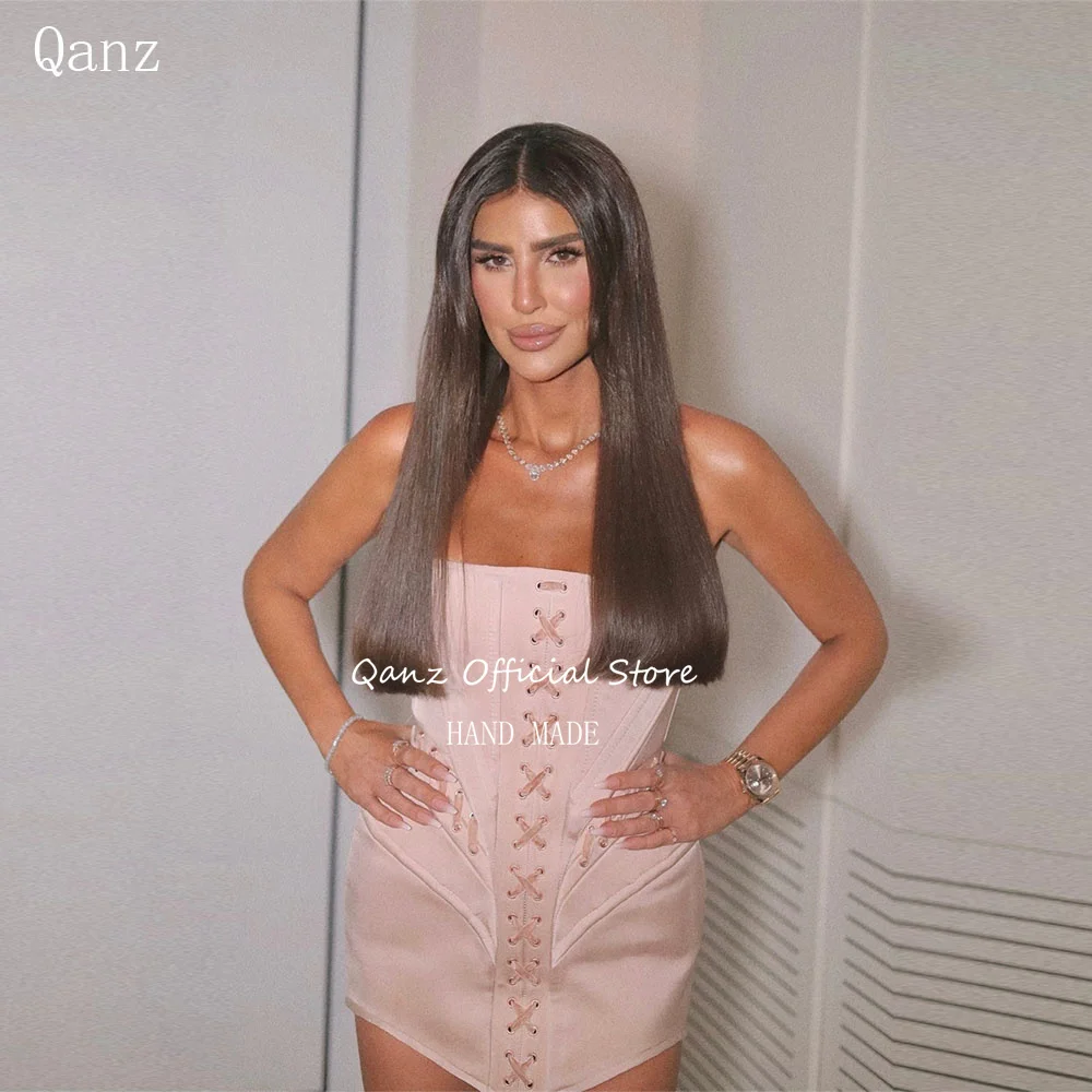 

Qanz Pink Corset Prom Dresses Mini Sexy Wedding Guest Dresses Luxury 2026 Lace Up Back Cocktail Parties For Women Customized