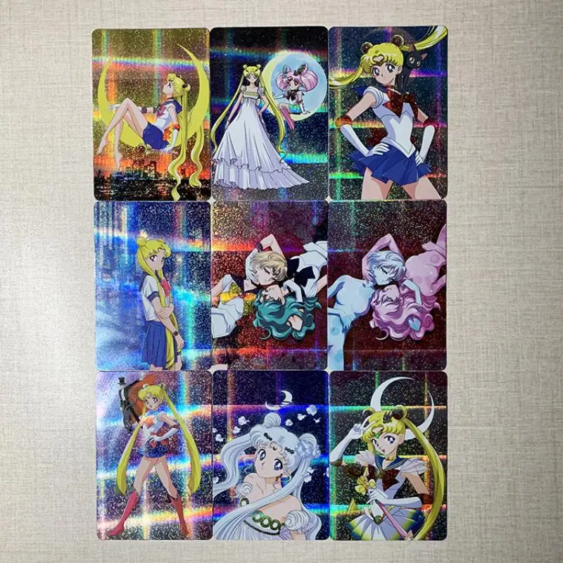 9 Sheet Sailor Moon Flash Card Tsukino Usagi Chibiusa Aino Minako Perspective Series Diy Anime Collection Action Toy Figures