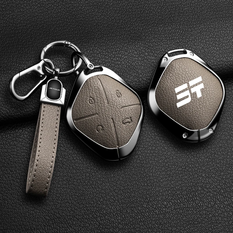 Zinc Alloy Goatskin grain Car Key Fob Cover Case Shell for Chery Jetour Dashing X-1 Plus DTC IDM 2022 2023 Keychain  Accessories