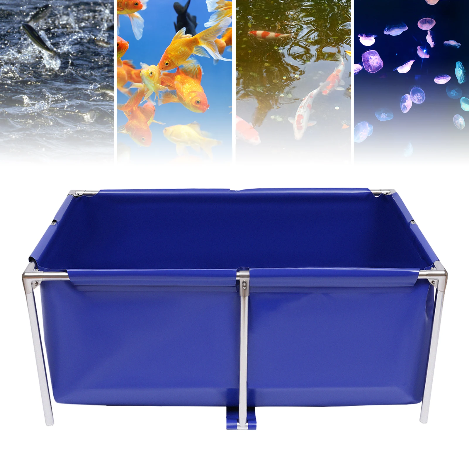 Foldable Canvas Fish Pond 120x80x50cm, Outdoor Aquarium Koi Breeding Tank with Drain Valve, Stainless Steel Frame Pool for Fish 3