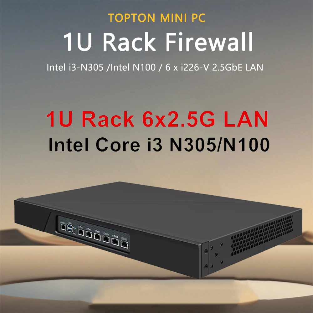 6X 2.5G LAN Barebone Mini Router Intel i3 N305 N100 Mini Server 1U Rack DDR5 RAM 1*MSATA+1*SATA SSD 8*GPIO 1*RJ45 COM Firewall