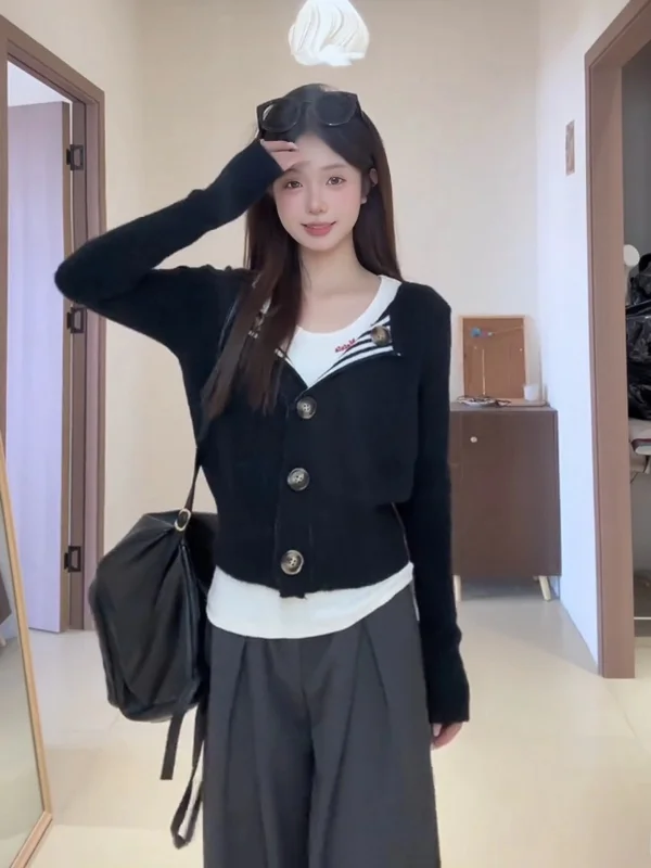 Ele polyvalent grande taille femmes Vintage Sle tricoté Bla pull col montant Design coréen trajet Faion Long Sve