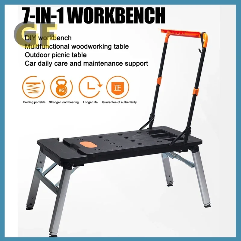 7- In -1 Multifunctional Workbench DIY Woodworking Table Portable Trolley Folding Cart With Wheels Workshop Tool Outing Handcart