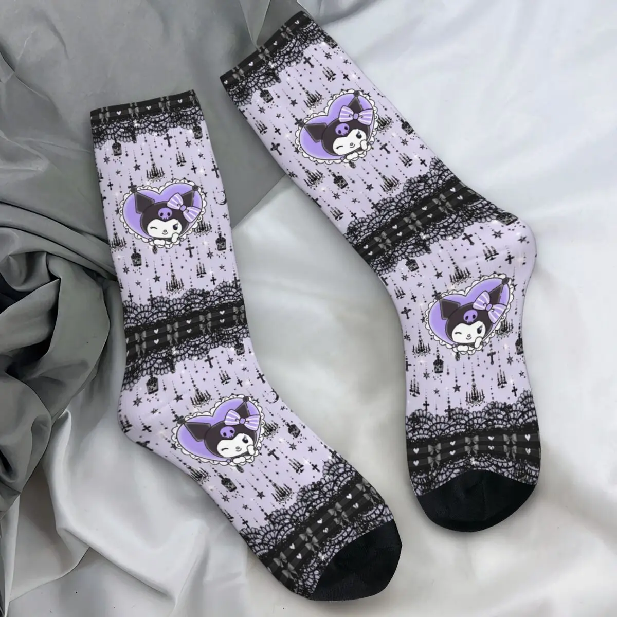 MINISO Kuromi Kawaii Cartoon Socks Autumn Stockings Gothic Men's Soft Breathable Socks Graphic Running Sports Non Skid Socks