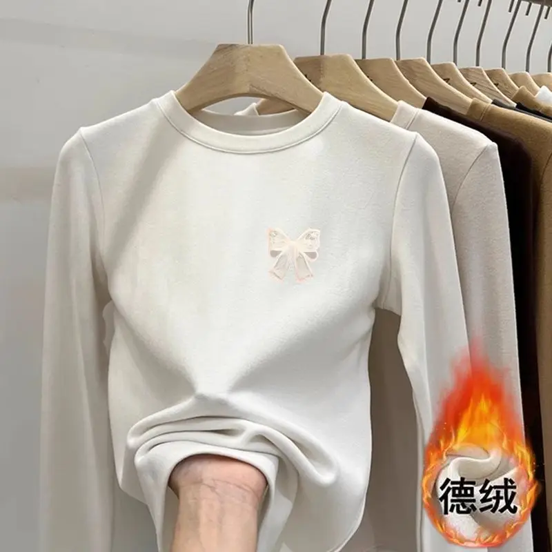 Korean Style Slimming Long-sleeved T-shirt Women's Autumn Winter New German Velvet Bottoming Shirt Top