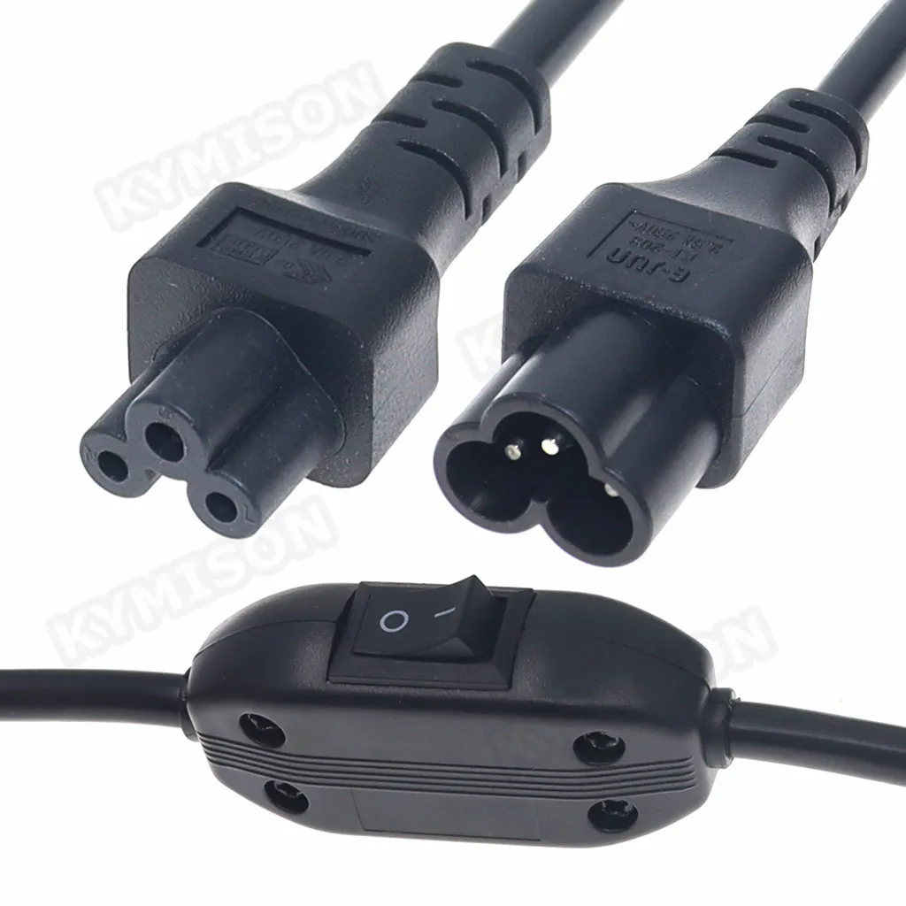 C6-C5 Extension Power Cord, IEC 320 C5 Female to C6 Male with 10A On/Off Switch Power Adapter Cable 60CM