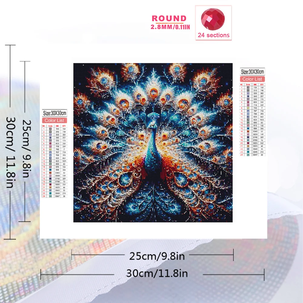 Momoart Diamond Painting Peacock New 2024 Mosaic Animal Full Square Round Diamond Embroidery DIY Decor For Home