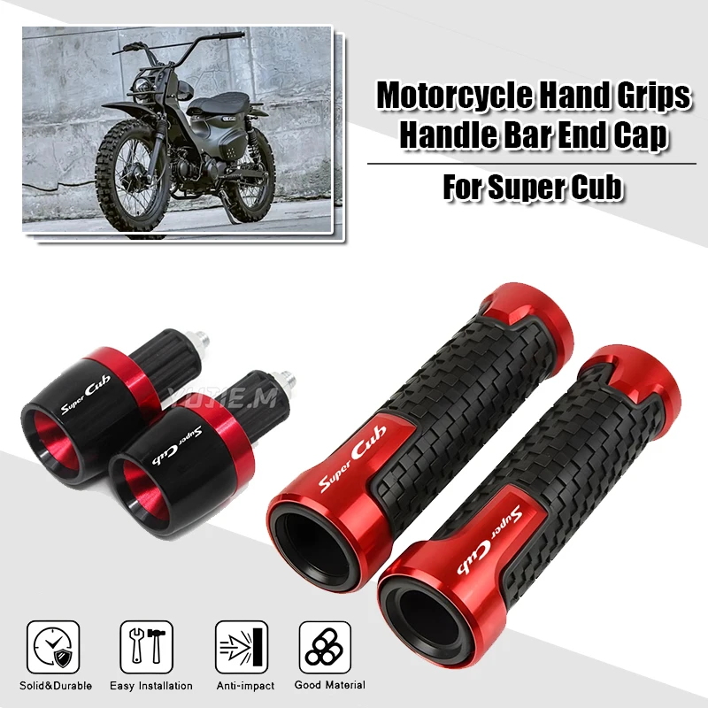 Puños de Manillar de Motocicleta de Aluminio y Goma para Super Cub C70 90 110 C125 CT125, Puños de Empuje con Tapas de Extremo de Manillar