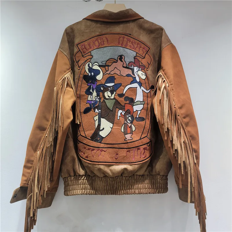 

Ретро американский High Street Feels Pilot Jaet кожаное пальто с кисточками бейсбольный наряд женское модное тонкое осенне-весеннее пальто