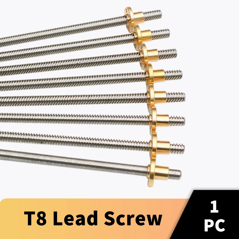 T8 Lead Screw Lead 2mm 8mm Pitch 2mm OD8mm 100 200mm 300mm 350mm 400mm 500mm 550mm 600mm  With Brass Nut For Reprap 3D Printer